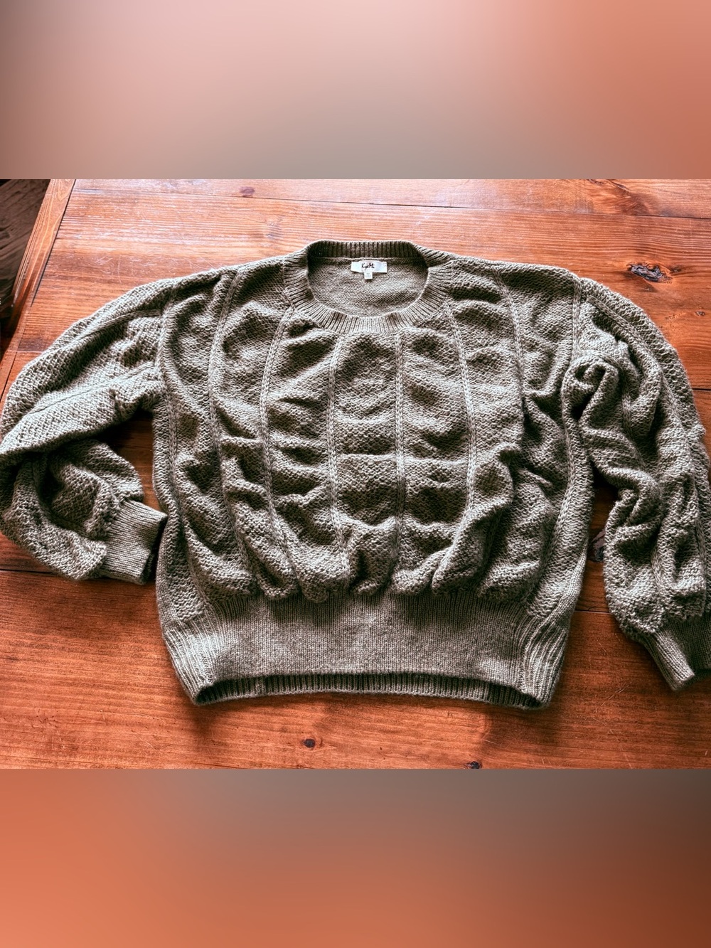 Olive Green Textured Crewneck Sweater